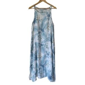 Lungo L’Arno Linen Blue Floral Sleeveless Summer Maxi Dress, Small